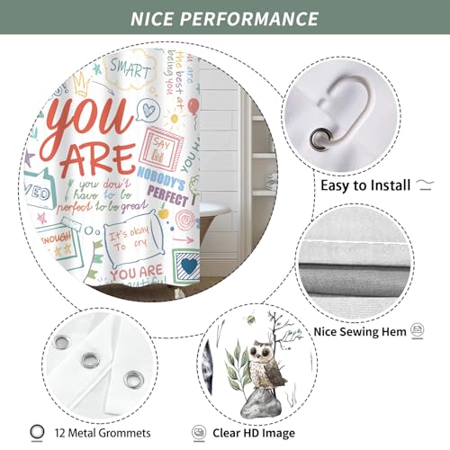Image of iTapnoom Funny Kids Inspirational Quotes Shower Curtain, Colorful Positive Words Graffiti Artwork Unisex Bathroom Decor Set, Waterproof Polyester Fabric Bath Curtain with Hooks 72x72 Inch