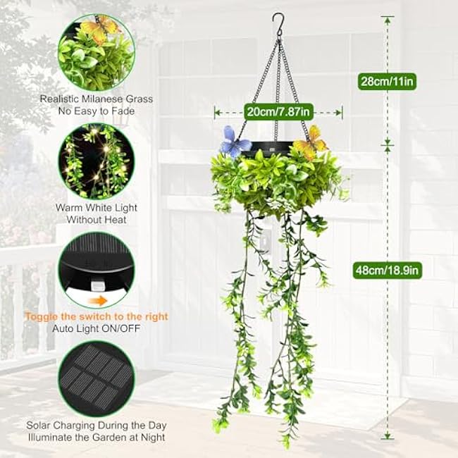 Solar Hanging Garden Lights - 2 Pack, 66 LEDs Butterfly & Flower Decor, IP65 Waterproof Summer Patio Lights for Outdoor Party Camping Poolside, Romantic Wedding, Gifts for Daughter Mom Grandma