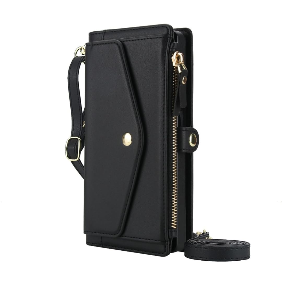 Étui Portefeuille bandoulière magnétique détachable avec Porte-Cartes pour Samsung Galaxy S25 Ultra S24 Plus S23 A16 A36 A56 A55 A35 A15 (pour Galaxy S22 Plus 5G/Noir)
