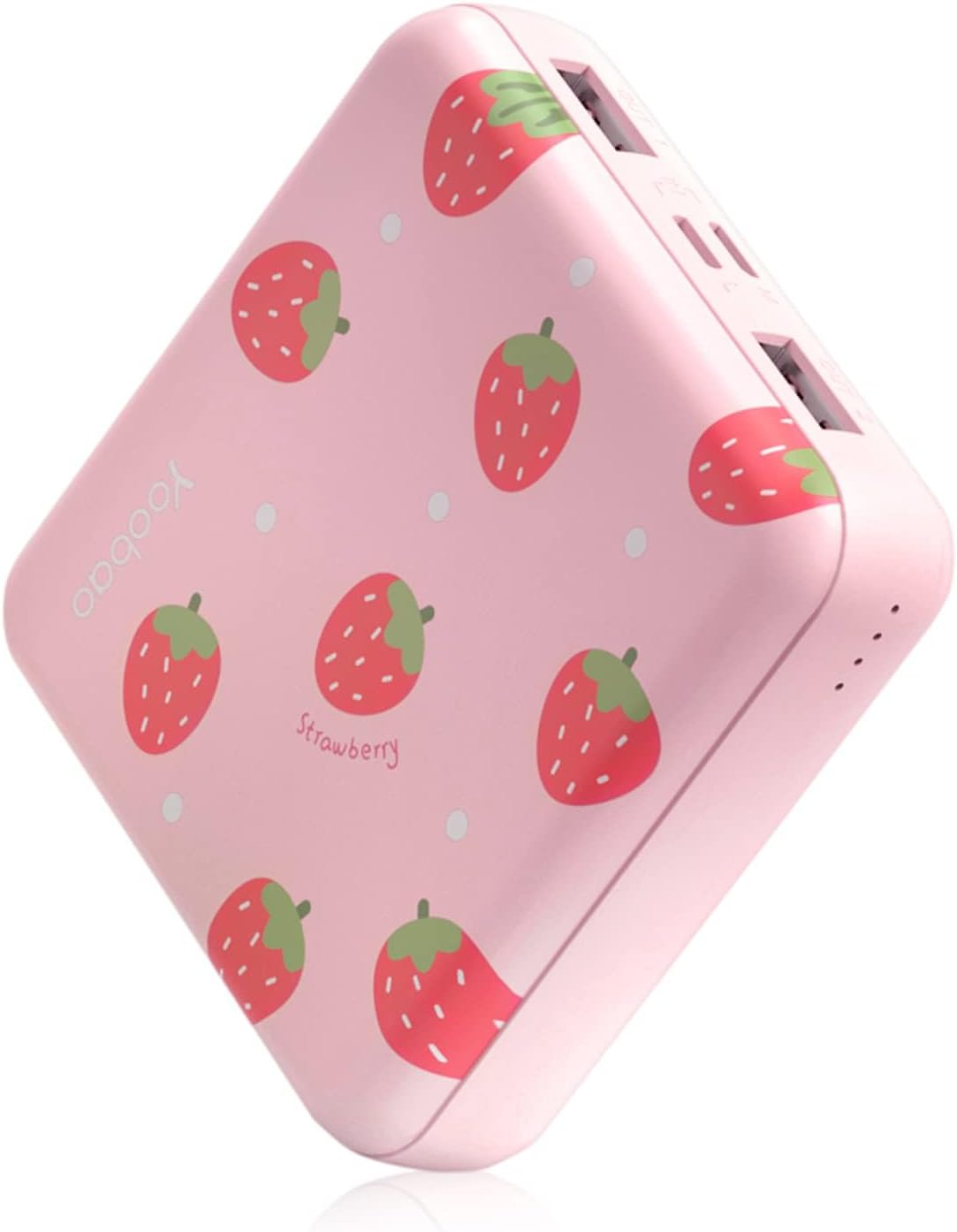 Yoobao Portable Charger 10000mAh, Cute Power Bank USB-C for Girls Travel, 2 Outputs & 2 Inputs (5V/2.1A), Mini Phone Battery Pack for iPhone 14/13/12/11/X, Android, iPad, Samsung, Google (Strawberry)