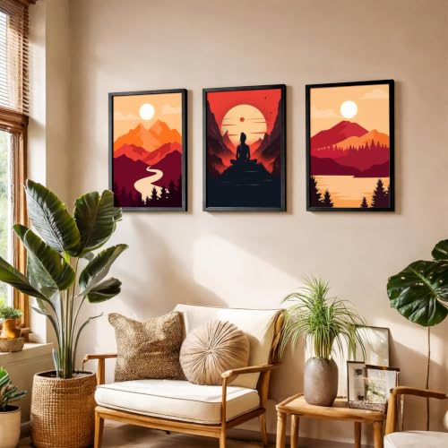 Image of NoWorries Jepanese wall decor paintings for living room, Modern art minimalist pattern wall art Set of 3 frames for home decoration (Jepanese pattern) (Theme-illustration) (Art-3, 10x13inch)