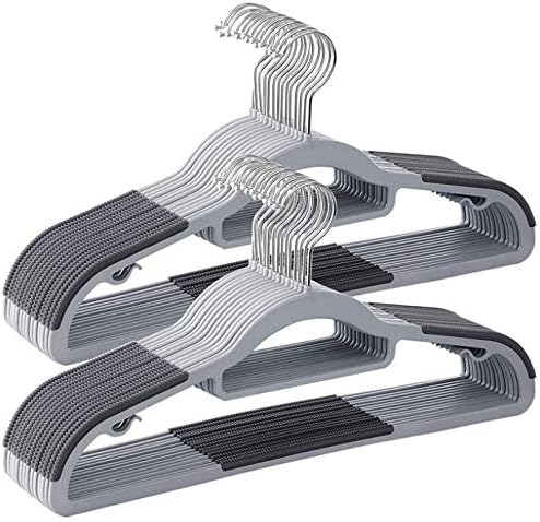Kang Yuan Plastic Hangers 50 Pack Dry Wet Clothes Hangers Space Saving Coat Hanger, Upgraded Rubber Stripe Non-Slip Pants Hangers, 360° Swivel Hook Clothes Hangers, 16.5 Inches, Gray