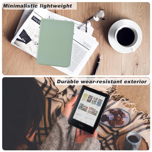 Image of DMLuna Case for Kobo Clara Colour (Model N367) / BW (Model N365) / 2E 6 inch, Ultra Slim Lightweight Folio Premium PU Leather Protective Cover with Auto Sleep /Wake Function, Agave Green