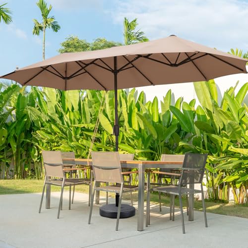 OVASTLKUY 13Ft Large Patio Umbrella Outdoor Double-Sided Market Umbrella w/Easy Crank for Yard, Poolside, Deck, Khaki