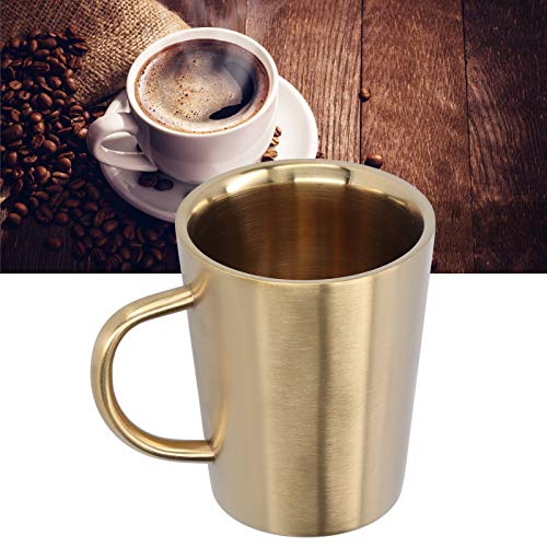 Restokki 340ml 304 Stainless Steel Beer Mug Coffee Water Cup with Handgrip, Double Wall Metal Drinking Cups for Beer Cocktails Coffee Tea(Gold)