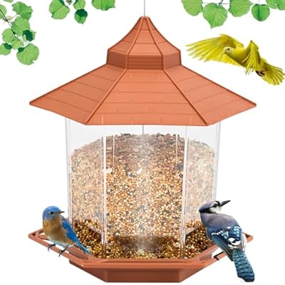 Yomideayard Squirrel Proof Bird Feeders for Outdoors Hanging Bird Feeder for Outside, Wild Bird Feeders Backyard Birding Garden Decor, Hexagon Shaped with Roof, Easy Clean and Fill