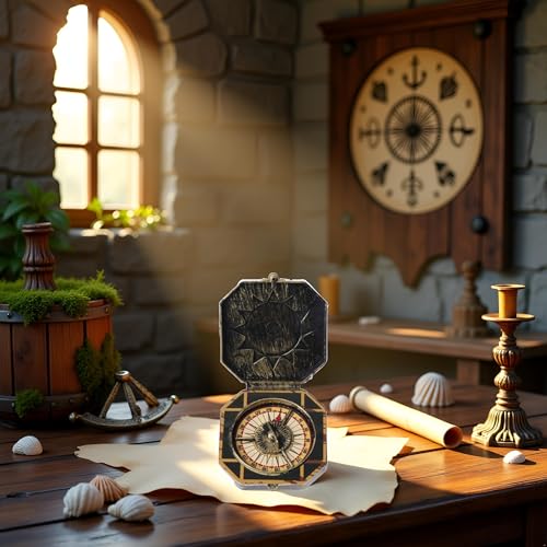image for Sluswallow 1Pc Bronze Compass Toy, Nautical Compass Pirate Captain Cos