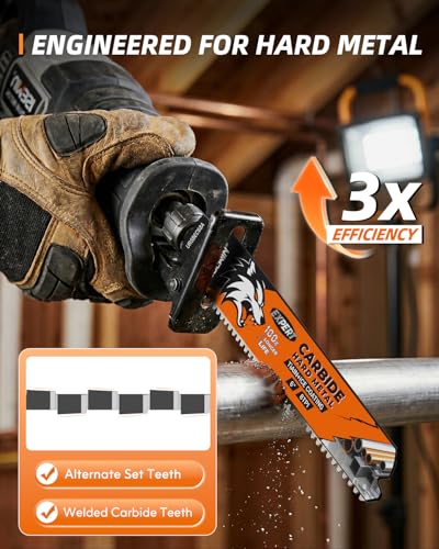 Image of Expert Reciprocating Saw Blade 3 Pack, 6 Inch 8TPI Carbide Sawzall Blades for Stainless Steel, Hardened Steel, Iron, Screws, Metal Pipe, Thick Steel Plate, Rebar, Angle Steel