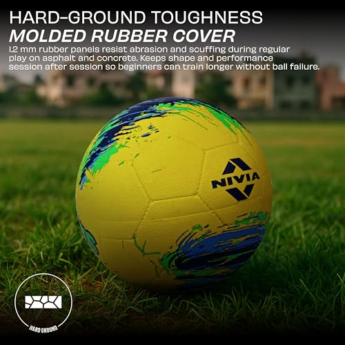 Image of Nivia Super Storm Football for Men, Training Ball, Durable Rubber Cover Molded, Butyl Threadwounded Bladder, to Play On Hard Ground and Artificial Turf (Yellow, 5)