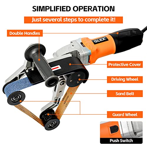 Glex Stainless Round Tube Steel Pipe Sander Belt Grinder Drawing Machine 110V 800W With Alumina Oxide Sanding Grinding And Polishing #TOP2