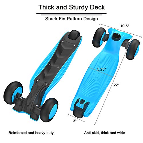Image of Allek Kick Scooter B03, Lean 'N Glide 3-Wheeled Push Scooter with Extra Wide PU Light-Up Wheels, Any Height Adjustable Handlebar and Strong Thick Deck for Children from 3-12yrs (Aqua Blue)