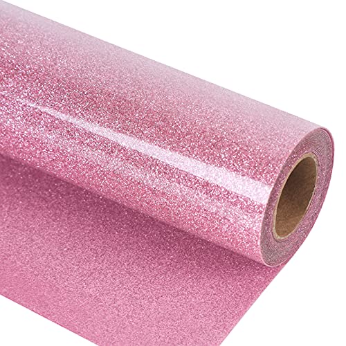 Image of guangyintong Glitter Pink Heat Transfer Vinyl HTV Rolls, 12 inch x 8ft Iron on Vinyl for T-Shirts, Glitter Pink HTV Vinyl for All Cutter Machines Easy to Cut & Weed for Heat Vinyl Design