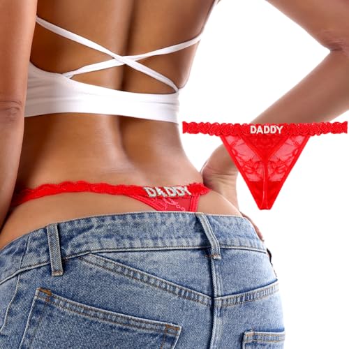 Image of Sexy Underwear for Women Lace Panties Sexy Thong with Funny Rhinestone Letters for Couple Gifts