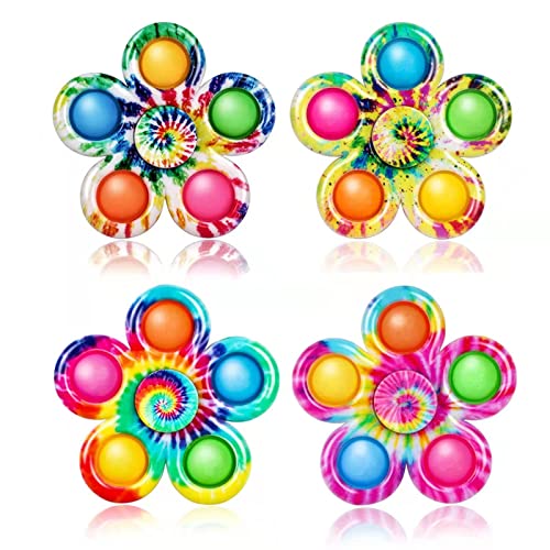 Pop Fidget Spinner Toy 4 Pack, Tie-Dye Simple Dimple Fidget Popper for Kids, Push Fidget Pop Toy for Party Favors, Popping Bubble Fidget Toy for Stress Relief, Hand Spinner Sensory Toys for Kids Adult