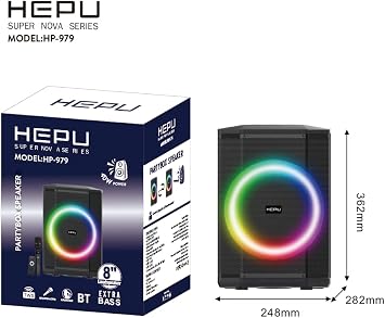 HEPU HP-979 Partybox Bluetooth Hoparlör – 8” Hoparlör 40W Güç RGB Işık TWS Destekli