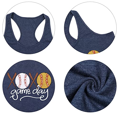 Xoxo Game Day Baseball Tank Tops Women Casual Sleeveless Tee Shirt Summer Baseball Mom Musle Tank Tops Dark Blue #TOP4
