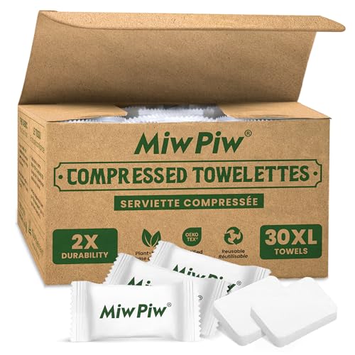 Compressed Towel (Size XL, 30 Counts) - Disposable Portable Towels & Facial Towels for Skincare, Personal Cleansing, Camps & Trips - Planet Friendly, Expand Size 9.4