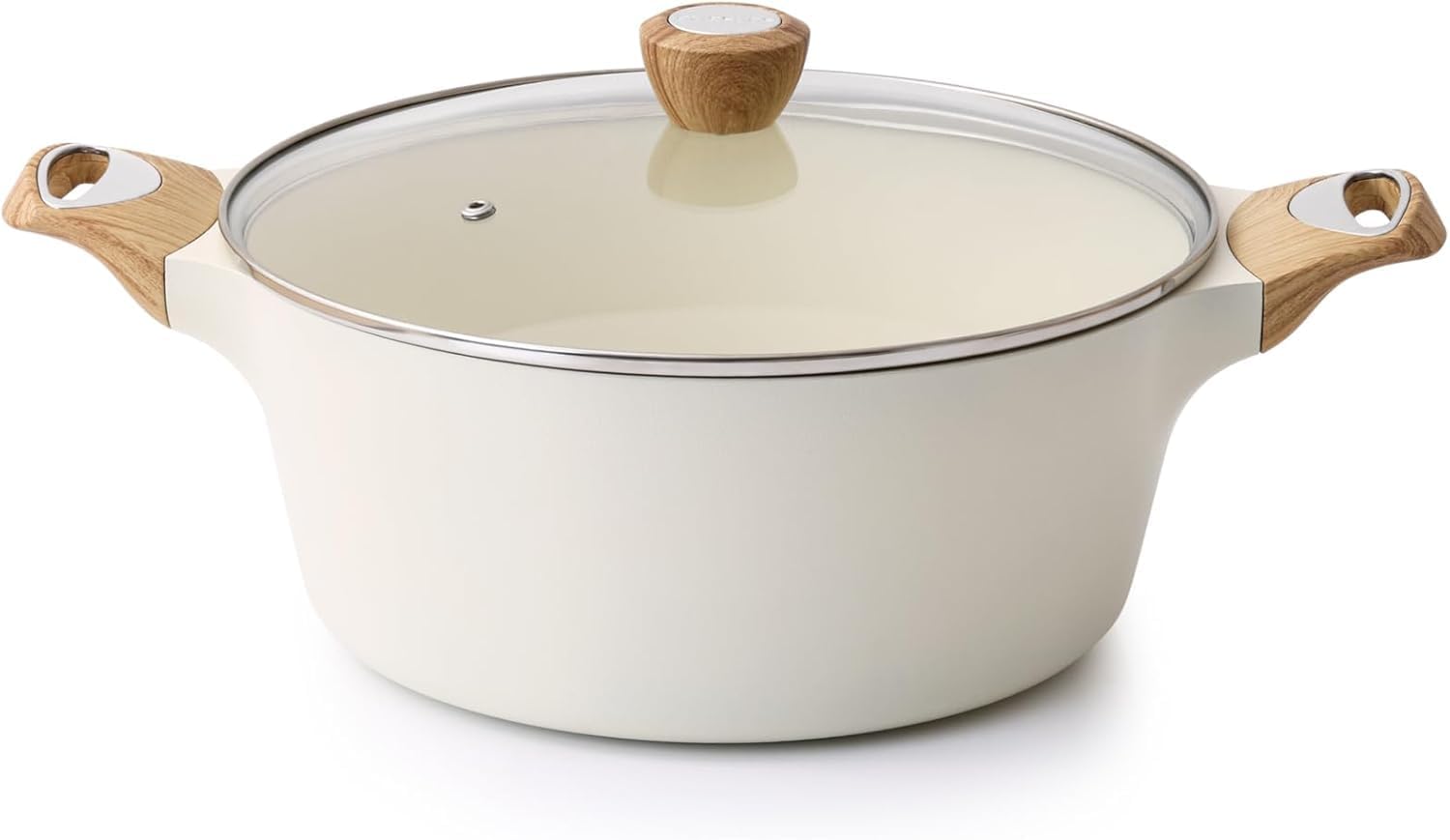 SENSARTE Ceramic Stock Pot Nonstick 4.5 Quart Soup Pot Casserole Pot with Lid Healthy Pasta Pot Cooking Pot Sauce Pot with Woodgrain Bakelite Handle, All Stove Compatible, White