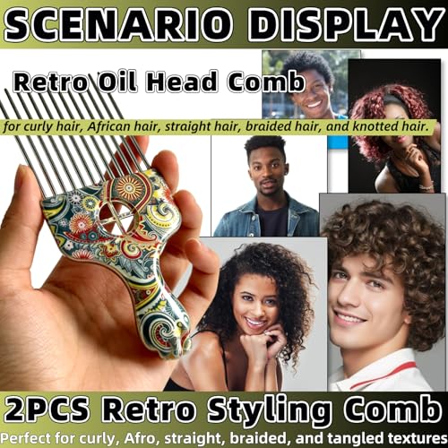 Peine afro profesional 2 unidades acero inoxidable miniatura 5