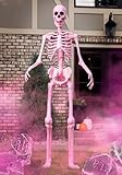 Fun Costumes Pink Animated Giant Skeleton Decoration, 8 Foot Tall Pink Animatronic with LED Eyes and Movable Jaw, Halloween DΓ©cor