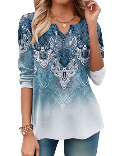 Image of Zeagoo Long Sleeve Shirts for Women Fall Tops Casual Dressy V Neck Blouses Boho Tunic Western Clothes Vacation Outfits