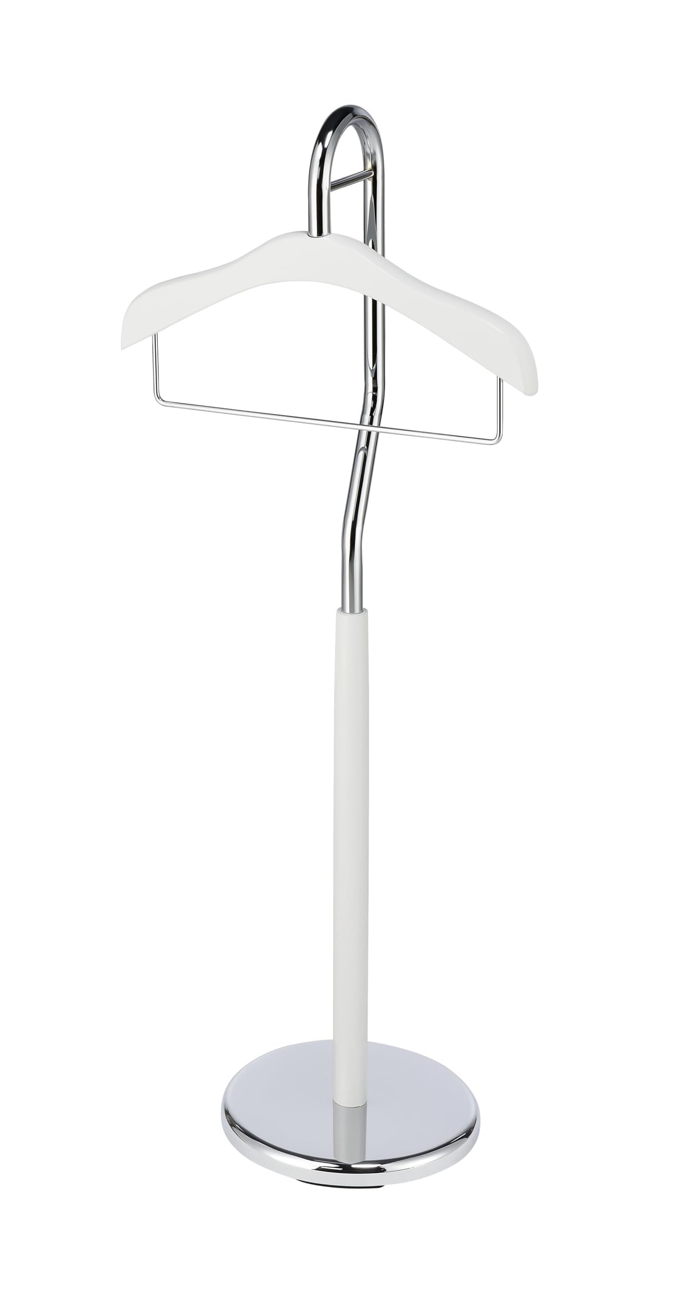 Proman Proudcts Amber Freestanding Valet Stand Coat Rack Organizer for Men and Women with Hanger, Trouser Bar, White