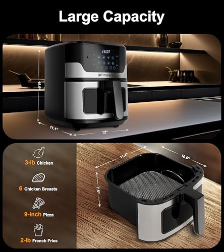 Emerson SmartVoice 5.3QT Air Fryer, 1000+ Voice Commands, 6-in-1 Digital Cooker, Compact Countertop Design, Oil-Free Healthy Cooking, Easy-Clean Nonstick Basket, 1500W - Image 5