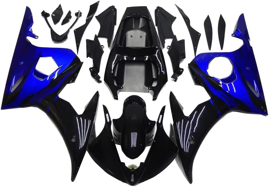 MZYPARTS Kit de carenado azul y negro para Yamaha YZF R6 05 YZF600 R6 YZF-R6 2005 Kit completo de cuerpo de plástico ABS moldeado por inyección