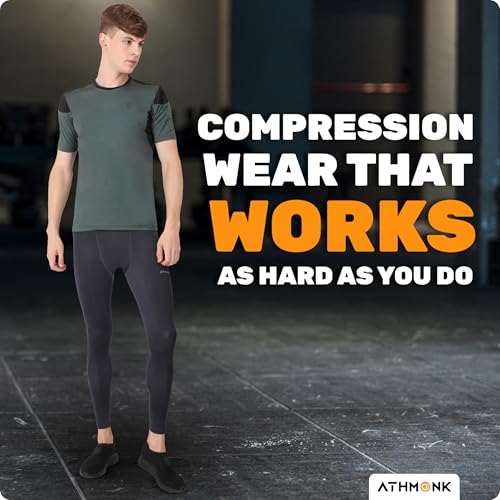 Image of Compression Nylon Lycra Lower Leggings Tights Yoga Pants for Men Boys - Workout Gym Exercise Running Cycling Training - Full Leg Sleeves - Cold Weather Sports Inner - Skinny Fit