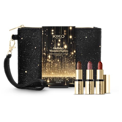 KIKO Milano Holiday Wonderlights Creamy Miniature Lipstick Gift Set, Kit De Regalo De Labios: Tres Minibarras De Labios De Acabado Cremoso