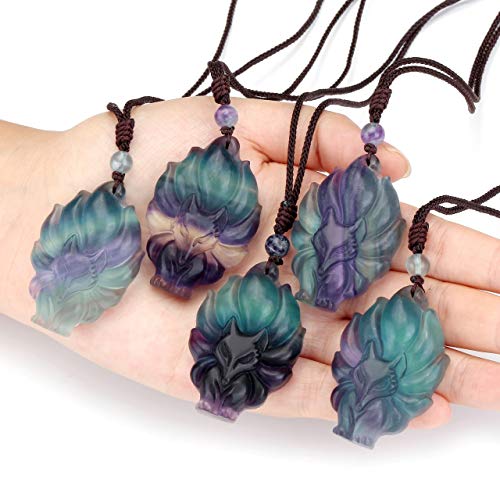 Top Plaza Womens Reiki Healing Crystal Ice Obsidian Gemstone Necklaces Adjustable Lucky Fox Amulet Protection Pendant Necklace Fox Jewelry4