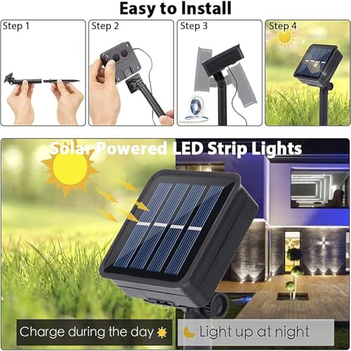 Solar LED Strip Lights Outdoor Solar Powered Rope Light Waterproof 10FT Cuttable Tape Lighting with 8 Modes for Outside, Stair, Step, Yard, Pool, Camping, Party, 1 Pack