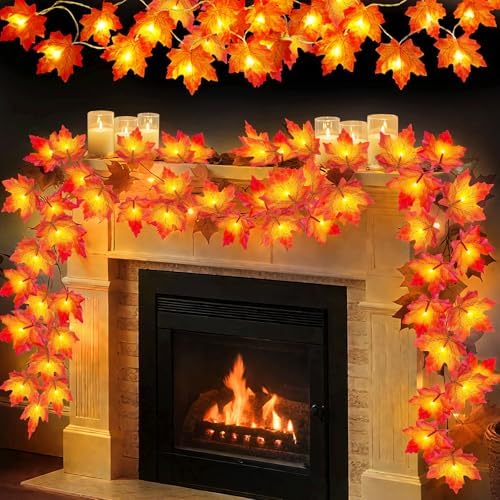 4 Pack Thanksgiving Decorations Fall Garland with Lights Fall Dec...