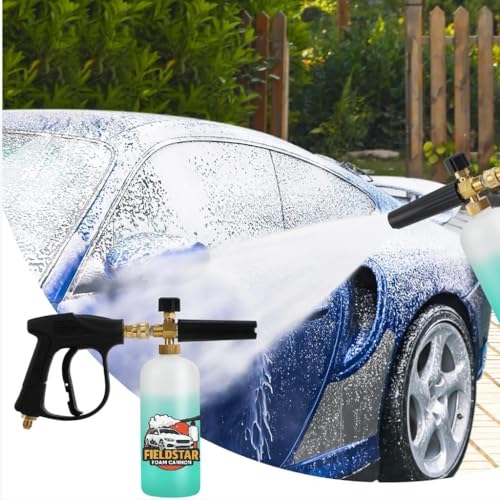 Image of Fieldstar Pressure Washer Gun with Foam Cannon | Car Wash Foam Gun with 1 /4 inch Quick Connector | Includes 5 Spray Nozzles and 1-Litre Bottle, Car Pressure Washe Gun