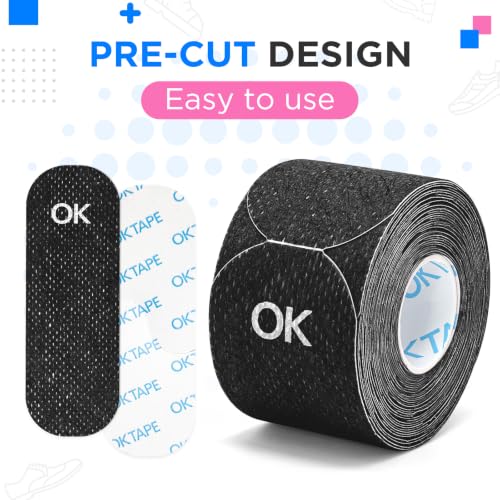 Image of OK TAPE Pre-Cut Blister Bandages for feet | Blister Prevention Tape for Feet, Fingers, Toes | 1.2in x 3.5in,Black,100PCS