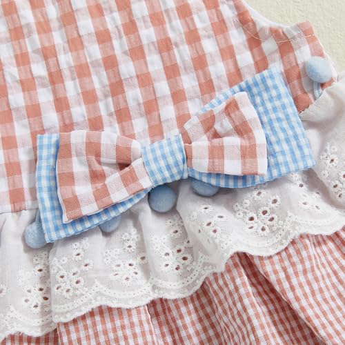 Newborn Infant Baby Girl Clothes Sleeveless Plaid Romper Dress Bow Layer Tutu Dresses Bow Headband Summer Bodysuit4
