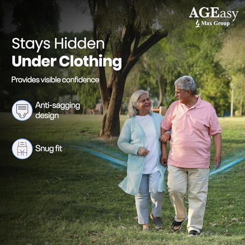 Image of AGEasy (Max Group) Adult Diapers | India's First Smart Liquid Distribution Pants | Gel-Lock Absorption | Up to 12-Hour Dryness | Anti-Sag | Invisible Fit | Odor Control | Unisex Fit (L - Pack of 2)