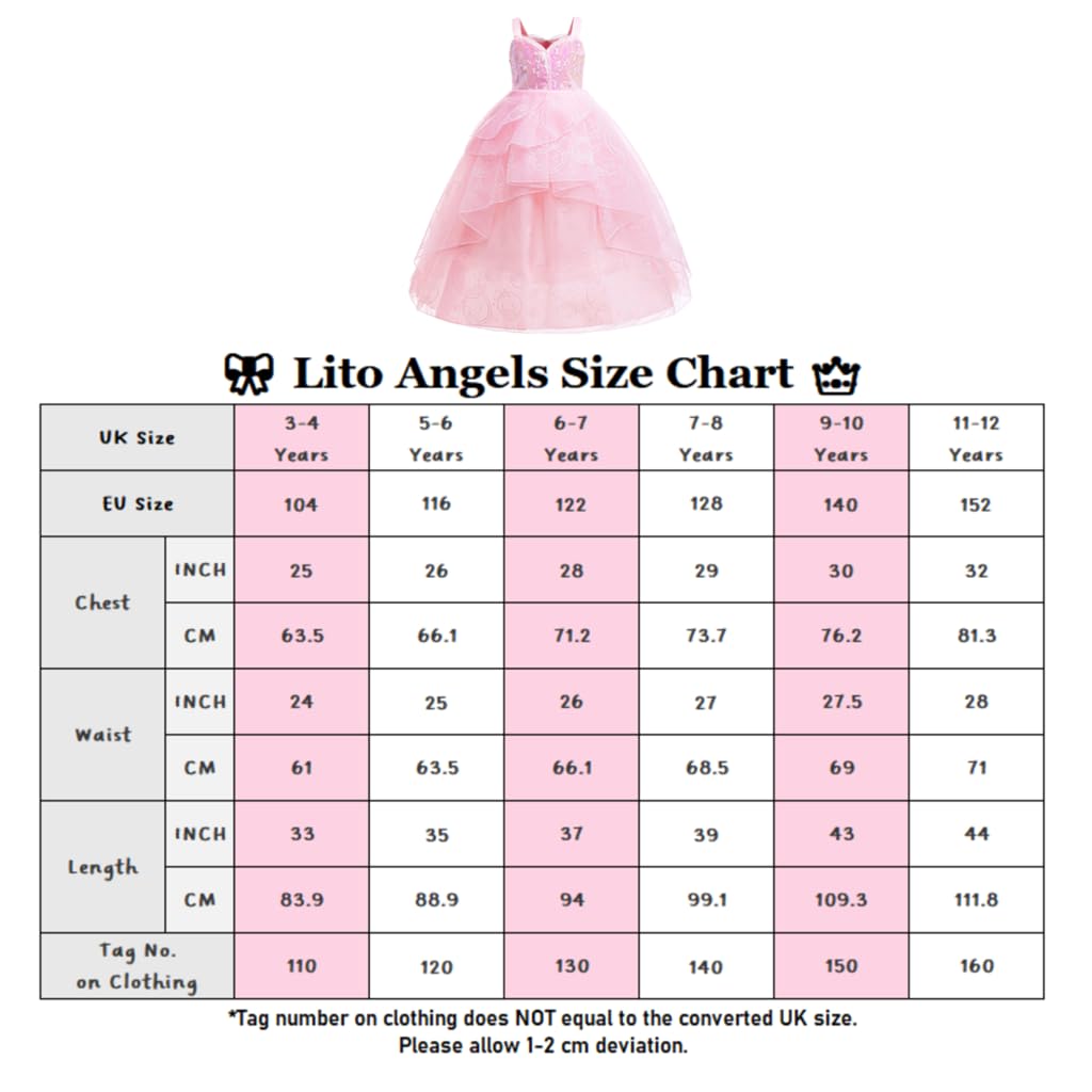 Lito Angels Costume da Strega Strega Buona Elphaba per Bambina 3-12 Anni, Vestito in Tulle Rosa/Nero, Abito da Ballo Lungo con Strati Voluminosi per Carnevale Feste