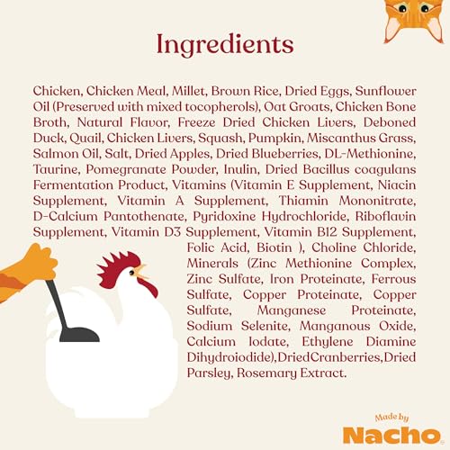 Made by Nacho Premium Dry Cat Food High Protein Kibble with Bone Broth 10lb Bag (Cage-Free Chicken, Duck & Quail with Freeze-Dried Pieces), Limited Ingredients