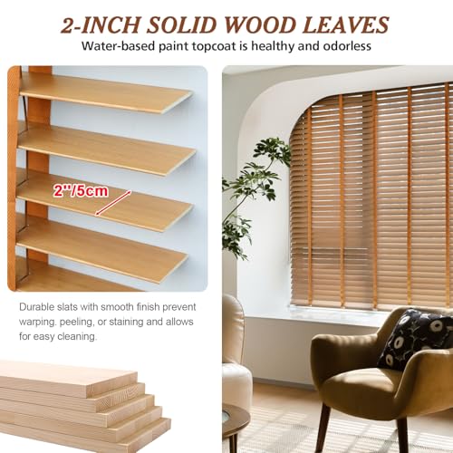 2" Slats Wood Blinds for Indoor Windows, Custom Wood Window Blinds, Wooden Venetian Horizontal Blinds & Shades for Indoor Windows, Office, Living Room, Bedroom