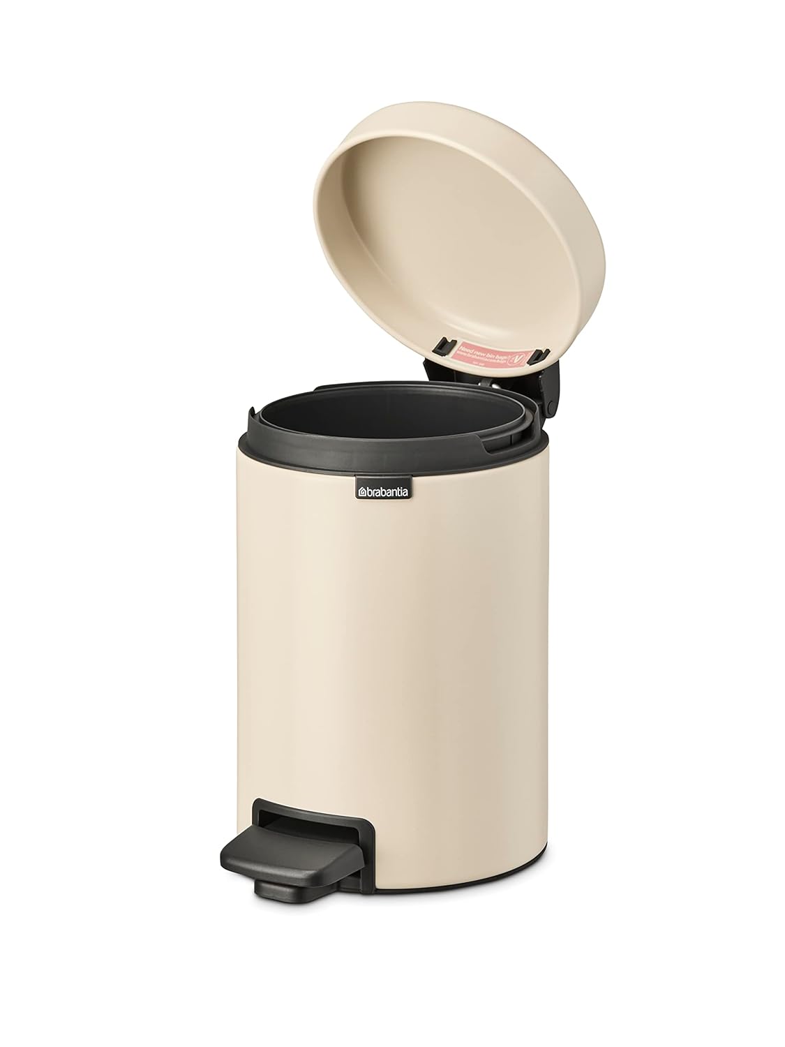 Brabantia - NewIcon 3L Pedal Bin - Small Bathroom Bin - Soft-Close Lid - Lightweight Pedal - Removable Inner Bucket - Non-Slip - Soft Beige - 17 x 24 x 27 cm