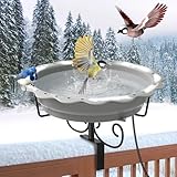 Webuys Heated Bird Baths for Outdoors, 100W Heated Bird Bath for Deck Railing, Heated Birdbath with Thermostat Control, Heated Bird Bath for Outside Winter Garden Patio Yard (Gray)