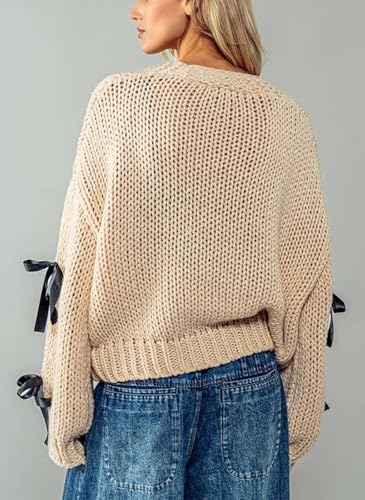 Image of Valentine's Day Cardigan Sweaters for Women Love Heart Print Button Down Cropped Cardigans Y2K Open Front Knit Sweater