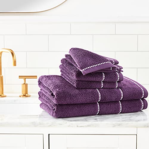 Lavish Home Luxury Cotton Towel Set- Quick Dry, Zero Twist And Soft 6 Piece Set With 2 Bath Towels, 2 Hand Towels And 2 Washcloths (Eggplant/White) #TOP4
