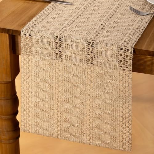 Image of MLMC Burlap Boho Table Runner Farmhouse Burlap Jute Table Runner 36 inch Long Rustic Woven Table Centerpiece Decor for Dinning Kitchen Wedding Bridal Shower Eveyrday Use 12x36 Inch