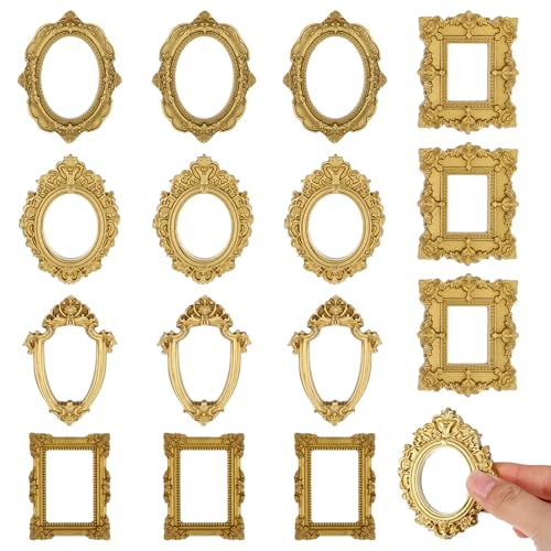 Tucnoeu 15 Stück Mini Bilderrahmen Gold Kleine Miniatur Rahmen Vintage Harz