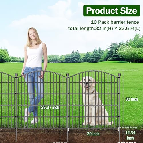 Image of 10 Panels Decorative Garden Fence - 32 in (H) x 23.6 ft (L) No Dig Dog Fence Outdoor for Yard, Rustproof Tall Garden Fencecing Panels, Animal Barrier Suitable for Yard Border, Patio, and Outdoor Use