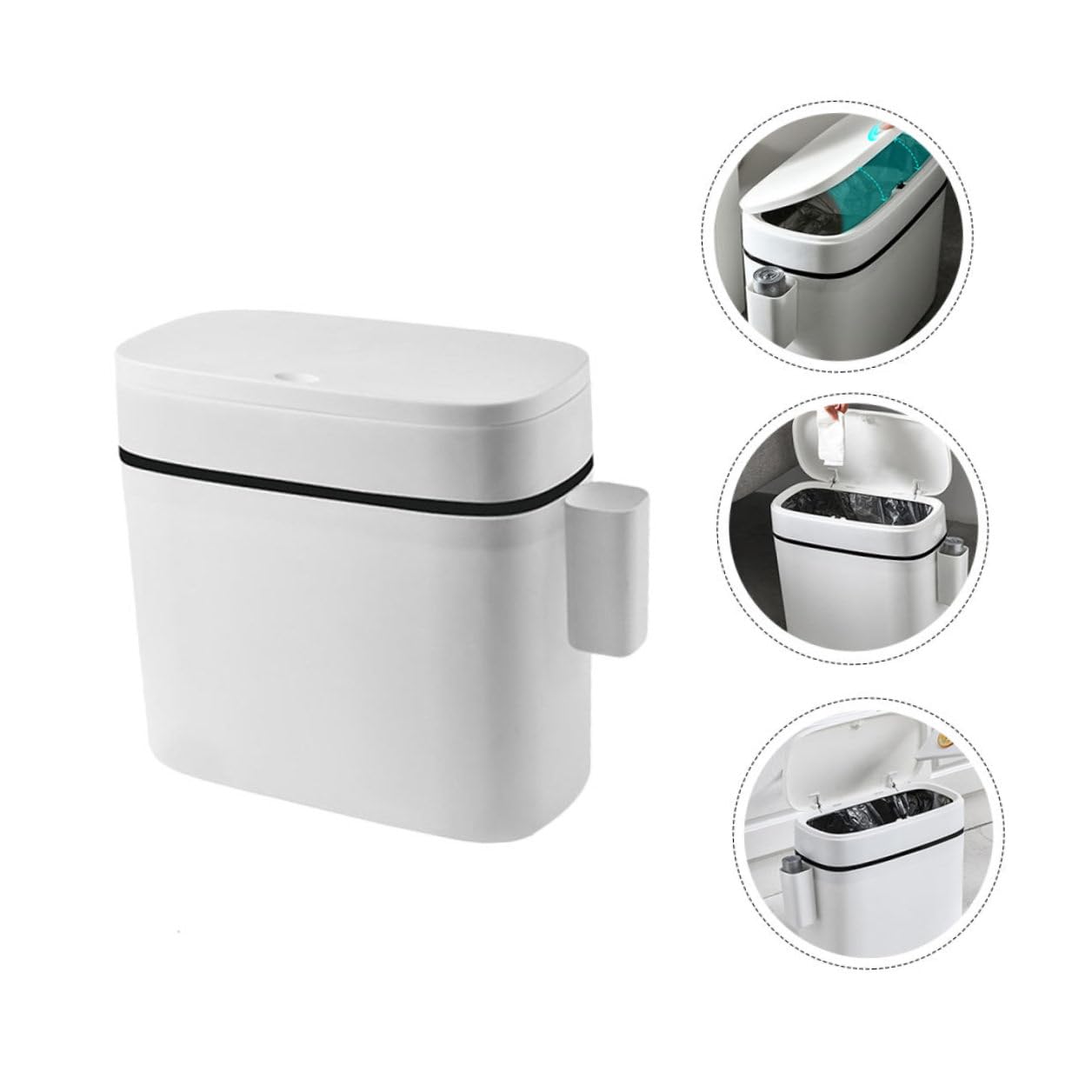 Bathroom Trash Can with Lid 14l White Wastebasket Reusable Garbage Bin with Storage Box for Toilet and Small Space Organization