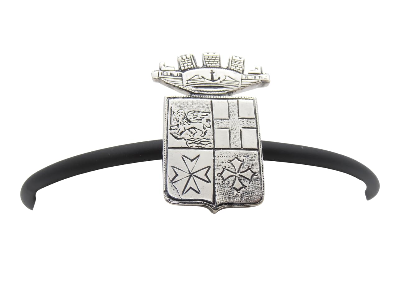 Marina Militare Italiana : Braccialetto in Argento 925 e Caucciù - Bracciale con lo Stemma - Fregio - Simbolo - Marinaio