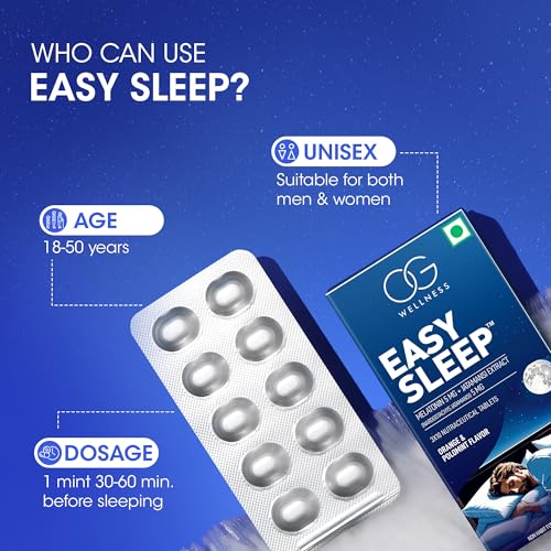 Image of OG WELLNESS Easy Sleep - Melatonin 5mg with Jatamansi Extract | Natural Sleep Aid Chew Mints | Non-Habit Forming | Orange & Polomint Flavor | 60 Mints for Relaxation & Deep Rest | Pack of 2